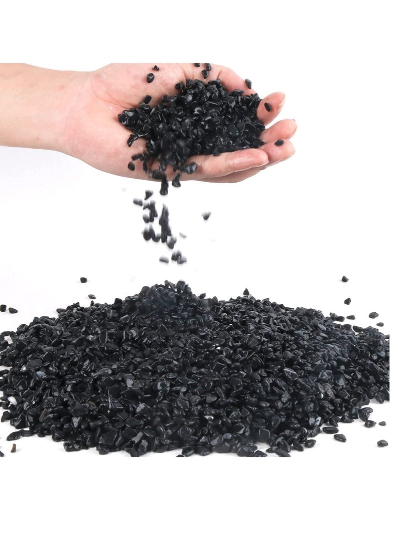 حصى زينة سوداء، حصى نهر طبيعي للنباتات، ديكور منزلي، حصى حوض السمك، حشوات المزهرية، حديقة الجنيات، أحجار تنسيق الحدائق الخارجية 3-5 مم (10 كجم) - Image 1