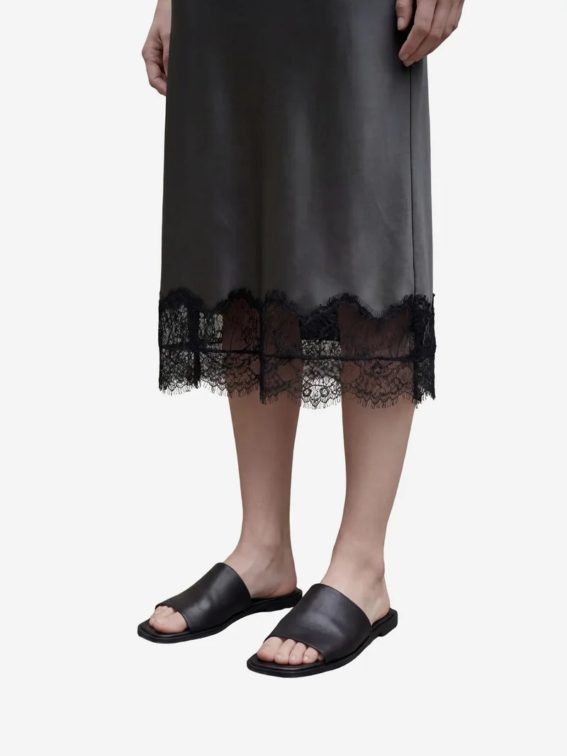 MY FASHION Black MY FASHION Lace Detailed Satin Midi Skirt for Women | Best Price UAE