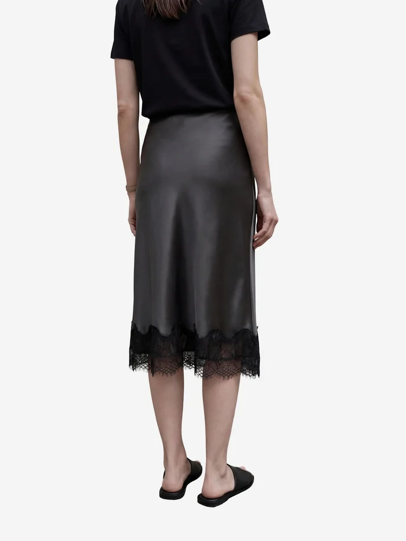 MY FASHION Black MY FASHION Lace Detailed Satin Midi Skirt for Women | Best Price UAE