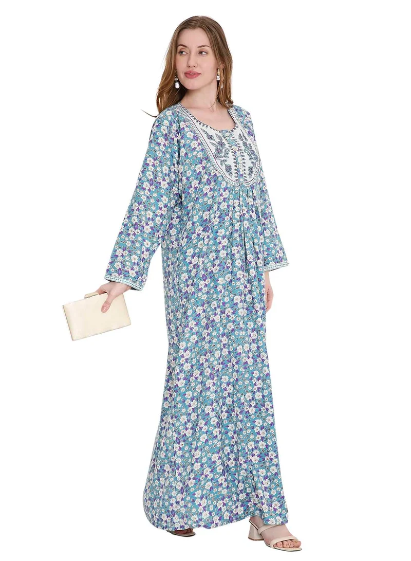HANA & SARA refined long viscose farasha with stunning thread embroidery arabic kaftan jalabiya dress
