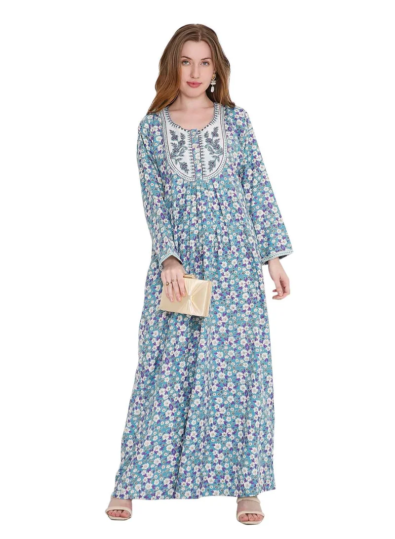 HANA & SARA refined long viscose farasha with stunning thread embroidery arabic kaftan jalabiya dress