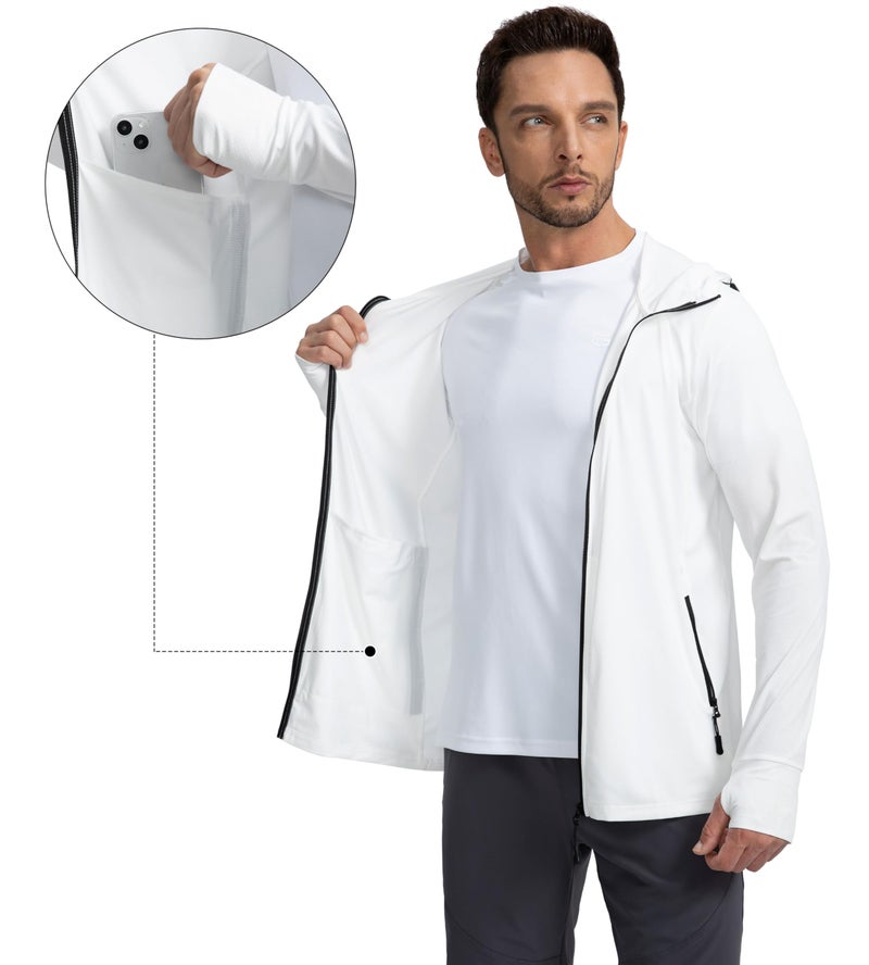 Sejuani Men's UPF 50+ Light Jacket Full Zip Sun Protection Hoodie Long Sleeve Sun Shirts for Men Hiking Fishing Zip Pockets(White_S) - Image 4