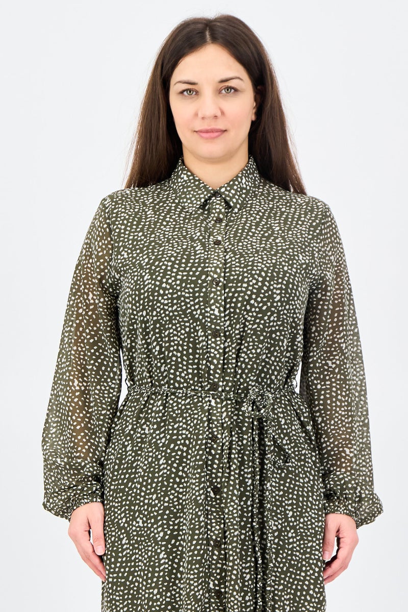 ANNE KLEIN Women Allover Print Tie Shirt Dress, Multicolor - Image 3