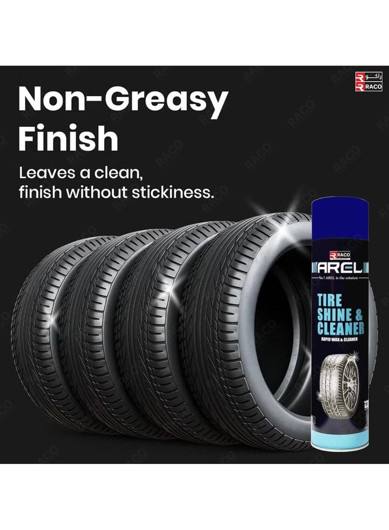 RACO RACO Arel Tire Shine & Cleaner Spray | Rapid Wax & Cleaner for High-Gloss Finish, Deep Cleaning, and UV Protection | Easy Application for Long-Lasting Results, 750ml - Image 3