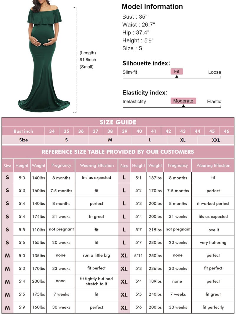 Glampunch Womens Off Shoulder Maternity Dress Ruffles Elegant Slim Gowns Fit Maxi Photography Dress Hunter Green - Image 5