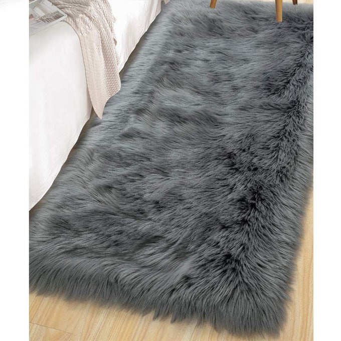 SOFT FLUFFY FAUX FUR RUGS FOR BEDROOM BEDSIDE RUG 2X4 FEET WASHABLE FURRY SHEEPSKIN AREA RUG FOR LIVING ROOM GIRLS ROOM LUXURY SHAG CARPET HOME DECOR DARK GREY