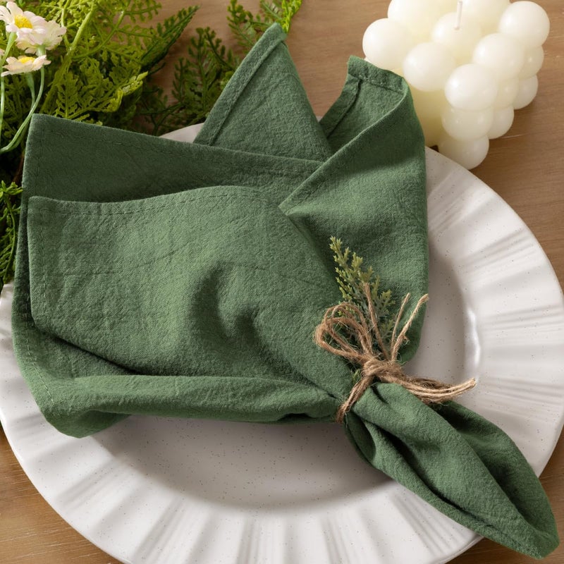 Socomi Cloth Napkins Green Fall Thanksgiving Washable Reusable Bulk Linen Cotton Napkins Set of 4 17"x17" for Wedding Party Bridal Baby Shower Birthday Dining Table Decorations - Image 1