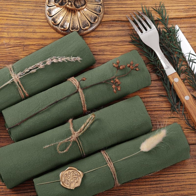 Socomi Cloth Napkins Green Fall Thanksgiving Washable Reusable Bulk Linen Cotton Napkins Set of 4 17"x17" for Wedding Party Bridal Baby Shower Birthday Dining Table Decorations - Image 5