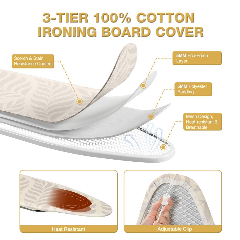 KINGBOARD Over Door Ironing Board, Hanging Ironing Board with Iron Holder, 36" X 12" Compact Fold Down Iron Board for Small Spaces, Removable Heat Resistant Cover, White - Image 4