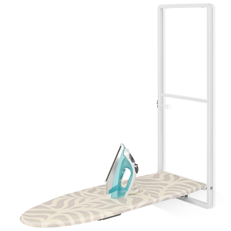 KINGBOARD Over Door Ironing Board, Hanging Ironing Board with Iron Holder, 36" X 12" Compact Fold Down Iron Board for Small Spaces, Removable Heat Resistant Cover, White - Image 1