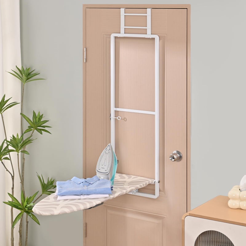 KINGBOARD Over Door Ironing Board, Hanging Ironing Board with Iron Holder, 36" X 12" Compact Fold Down Iron Board for Small Spaces, Removable Heat Resistant Cover, White - Image 5
