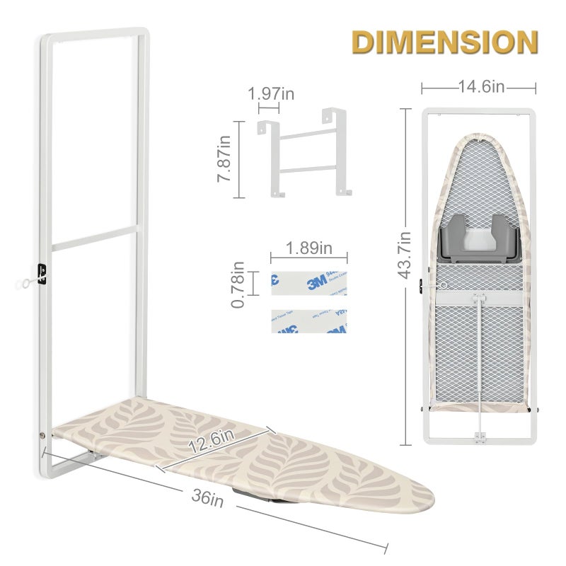 KINGBOARD Over Door Ironing Board, Hanging Ironing Board with Iron Holder, 36" X 12" Compact Fold Down Iron Board for Small Spaces, Removable Heat Resistant Cover, White - Image 2