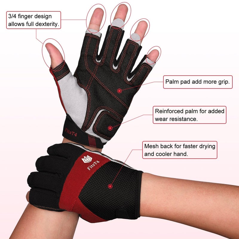 FitsT4 Sports Kayaking Gloves 3/4 or Full Finger Padded Palm Fingerless Gloves for Men Women Youth Perfect for Sailing Paddling Canoeing Boating Workout Rowing SUP and Other Water Sports - Image 3