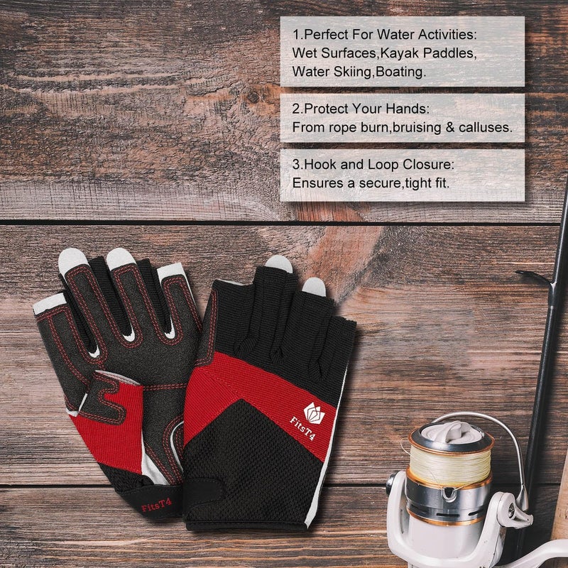 FitsT4 Sports Kayaking Gloves 3/4 or Full Finger Padded Palm Fingerless Gloves for Men Women Youth Perfect for Sailing Paddling Canoeing Boating Workout Rowing SUP and Other Water Sports - Image 4