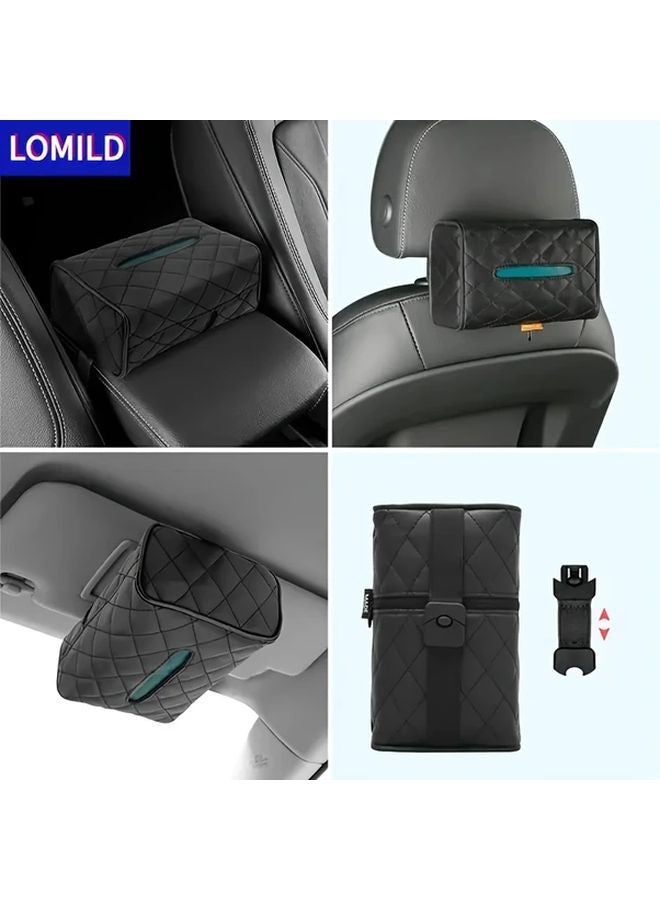 1pc XL Black Foldable Car Tissue Box Holder Universal Auto Parts - Image 5