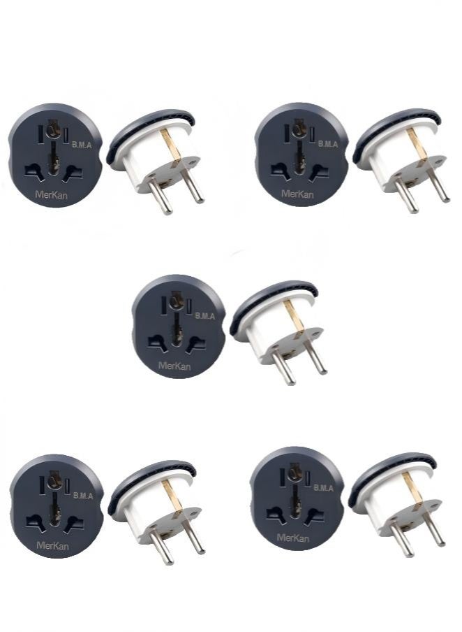 5 Pcs Travel Adapter, Plug Adapter, Universal Adapter USA, Australia, UK, Europe, Travel conversion EU Plug, Compact size. Compatible with plug types. Type A,B,C,D,E,F,G,I,J,K,L. ((Pack of 5)) - Image 1