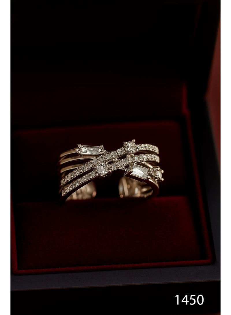 3Diamonds Platinum & Rhodium-Plated Wide Silver Ring – Adjustable with Mixed Zircon Cuts - Image 1