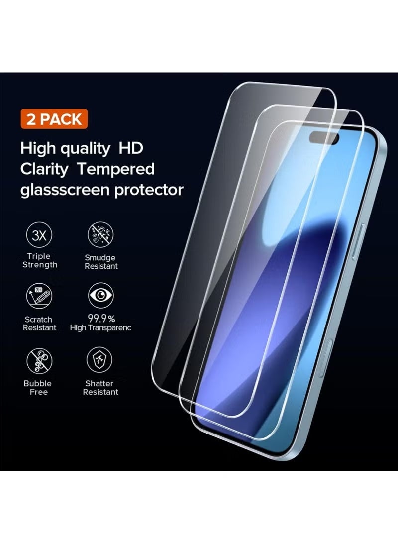TIGER 3-in-1 Clear Case for iPhone 17 Pro 6.3'' 2025 with 2-Pack Tempered Glass Screen Protectors, Full Camera Protection, Shockproof Hard Back, Slim Clear Phone Cover - Image 2