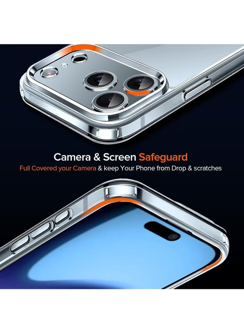 TIGER 3-in-1 Clear Case for iPhone 17 Pro 6.3'' 2025 with 2-Pack Tempered Glass Screen Protectors, Full Camera Protection, Shockproof Hard Back, Slim Clear Phone Cover - Image 5