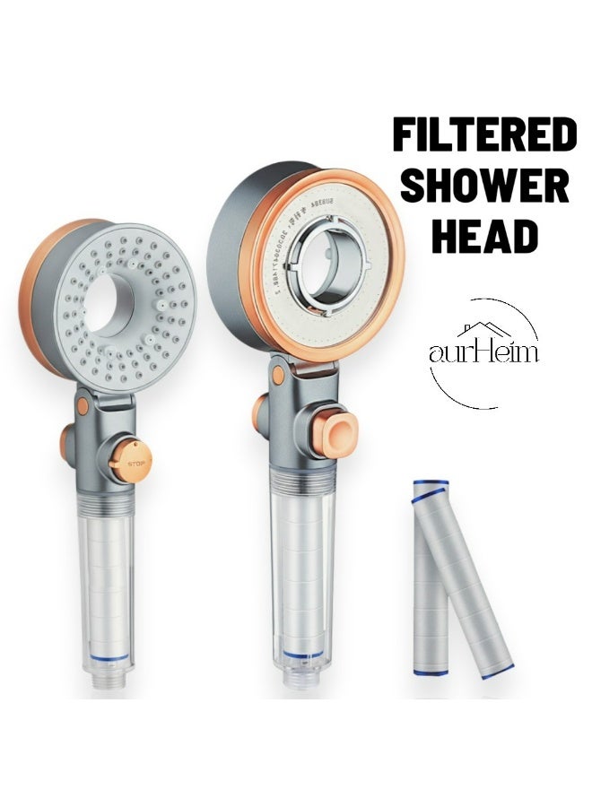 أورهايم رأس دش مزود بفلتر، بتصميم محمول باليد، ونظام ترشيح متعدد المراحل لإزالة الكلور، للعناية بالشعر والبشرة، باللونين الرمادي والبرتقالي مع خرطوشة فلتر. - Image 1