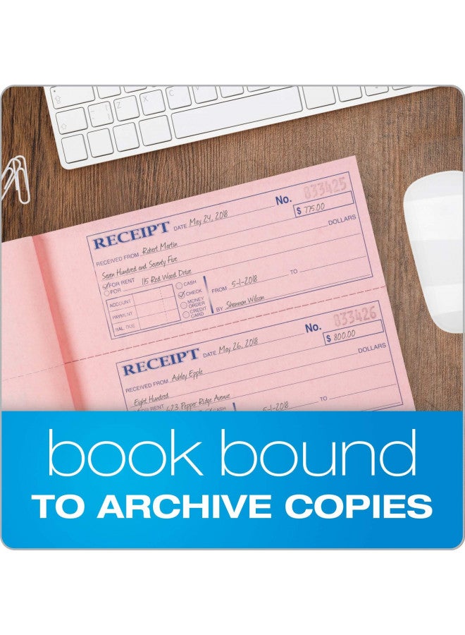 Adams Money and Rent Receipt Book, 3-Part, Carbonless, White/Canary/Pink, 7-5/8" x 10-7/8", Bound Wraparound Cover, 100 Sets per Book, 4 Receipts per Page (TC1182) - Image 2