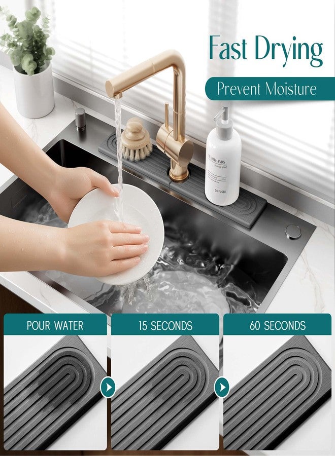 eormoe Diatomite Stone Sink Candy - Instant Dry Stone Sink Tray around Faucet, Prevents Moisture Buildup - Faucet Splash Guard for Bathroom Counter (Dark Grey, 20" x 3.9") - Image 3