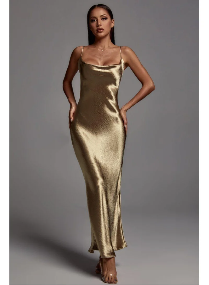 Bella Barnett Emily Metallic Gold Maxi Dress