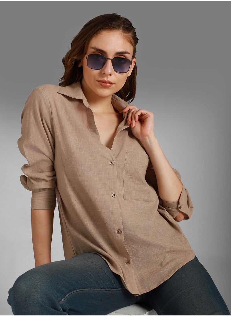 Women's Classic Spread Collar Cotton Casual Shirt in Taupe with Long Sleeves - pzsku/Z2562FCBC0C54CA5C6DD8Z/45/_/1720863957/1b92bc61-a171-470c-b6ff-60d21450ccaa