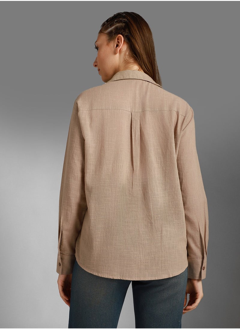 Women's Classic Spread Collar Cotton Casual Shirt in Taupe with Long Sleeves - pzsku/Z2562FCBC0C54CA5C6DD8Z/45/_/1720863977/7fa841f5-e624-490e-9ca3-d5d91a2af719