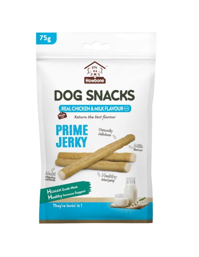 Howbone Prime Jerky Dog Snack – Chicken & Milk Flavour, 75g – Healthy, Natural Treats for Dogs