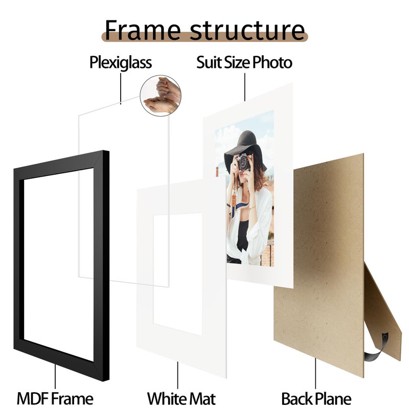 Picrit 8x10 Picture Frame Set of 12, Display 5x7 with Mat or 8x10 without Mat, Photo Frames for Wall Mounting or Table Top Display, Black - Image 5