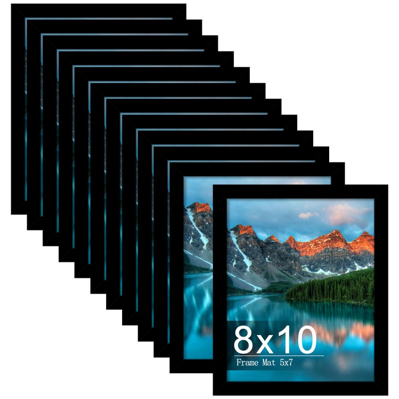 Picrit 8x10 Picture Frame Set of 12, Display 5x7 with Mat or 8x10 without Mat, Photo Frames for Wall Mounting or Table Top Display, Black - Image 1