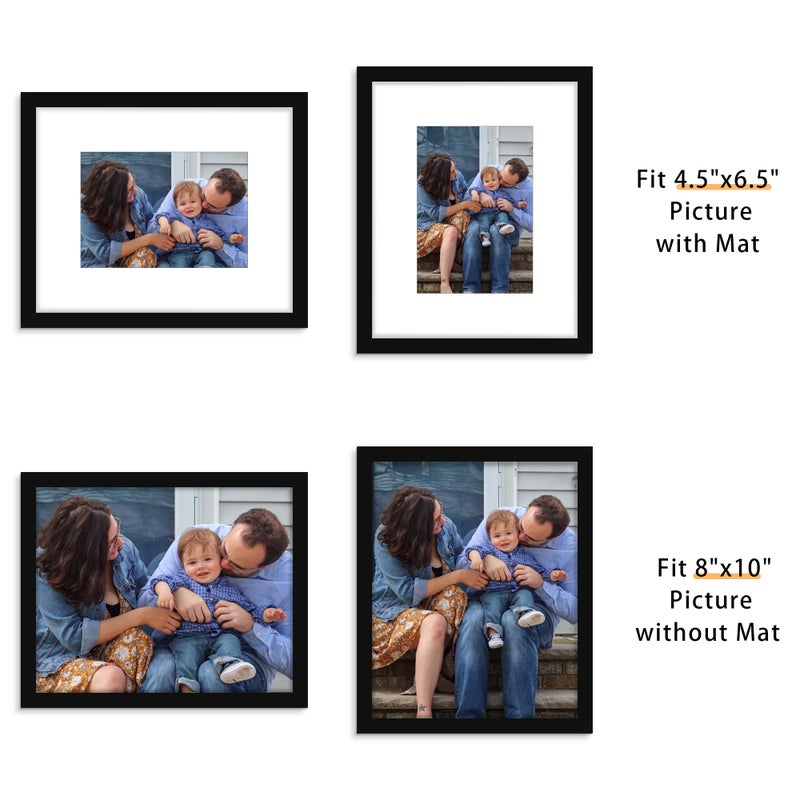 Picrit 8x10 Picture Frame Set of 12, Display 5x7 with Mat or 8x10 without Mat, Photo Frames for Wall Mounting or Table Top Display, Black - Image 4