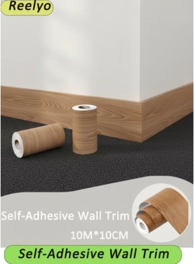 Reelyo Self-Adhesive Wall Trim Living Room Skirting Line Wall Border Stickers Self-Adhesive Realistic Wood Grain Waist Line Wallpaper for Mirror Frame, Cabinet, Edges & Borders and Tiles（10m*10cm） - Image 1