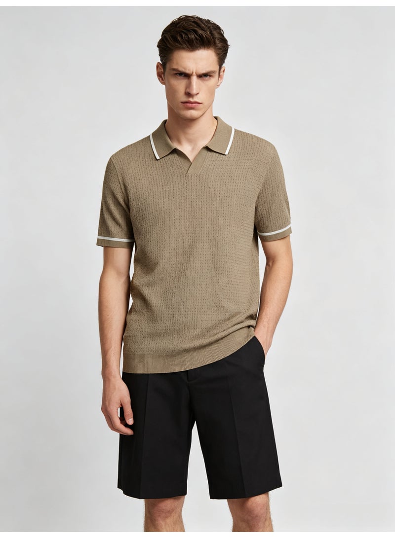 زارا Zara men's short sleeve Polo shirt with contrast lapels - Image 5