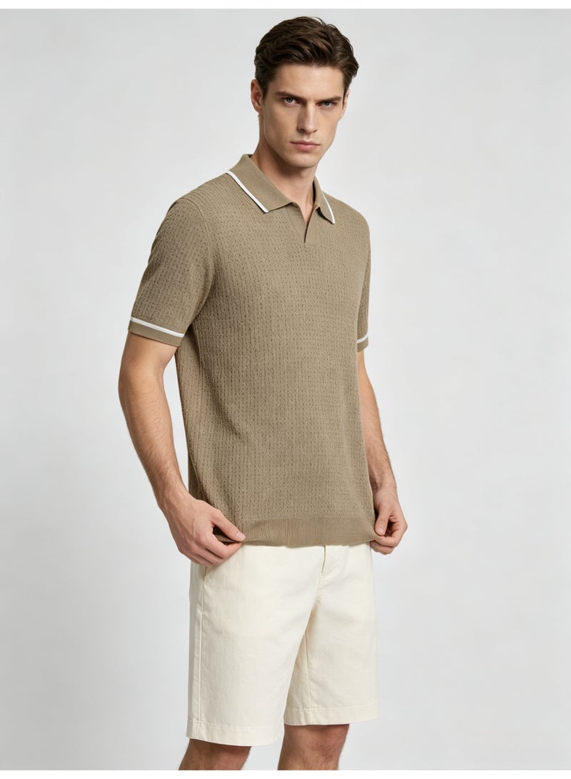 زارا Zara men's short sleeve Polo shirt with contrast lapels - Image 4