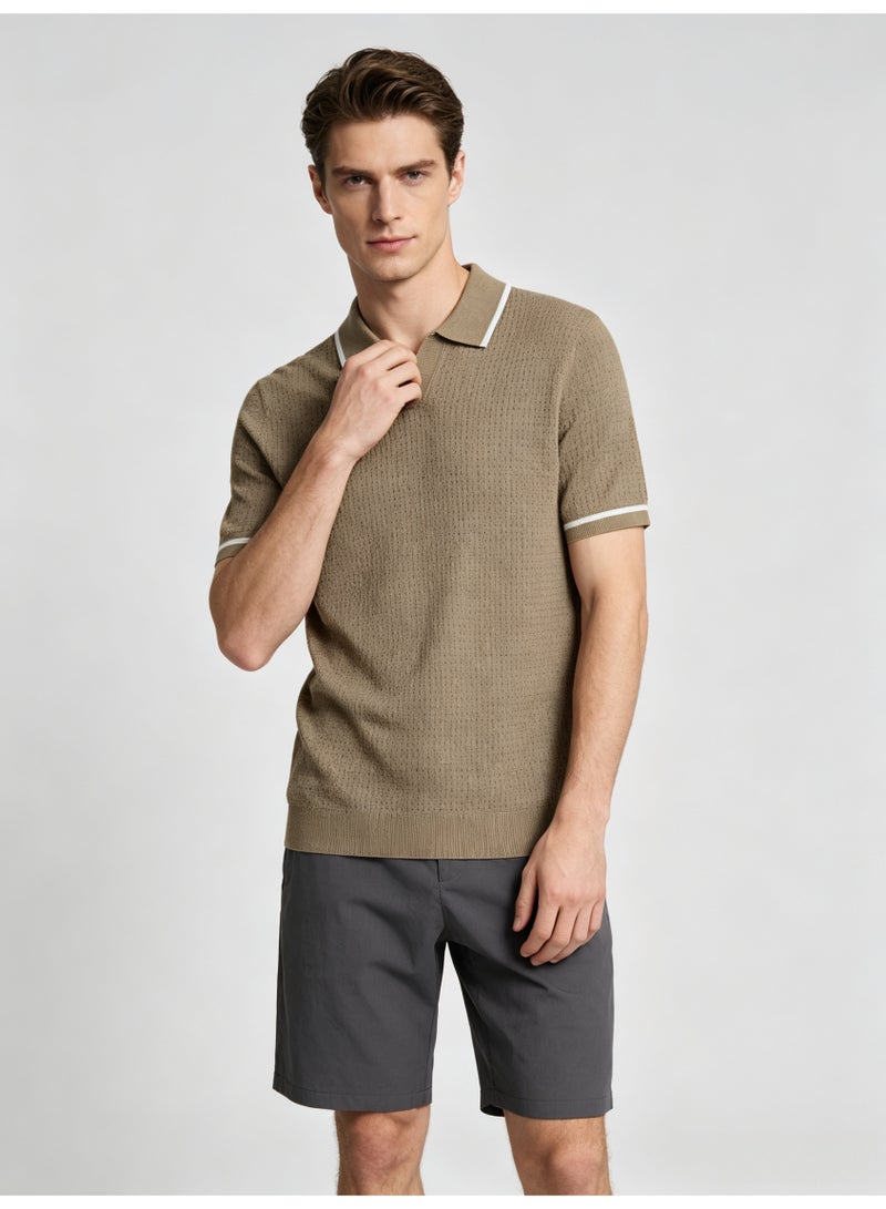 زارا Zara men's short sleeve Polo shirt with contrast lapels - Image 1