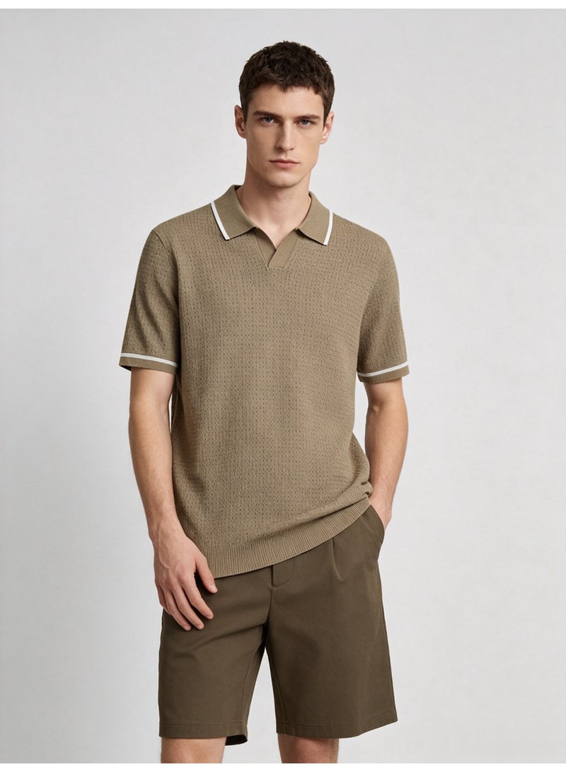 زارا Zara men's short sleeve Polo shirt with contrast lapels - Image 3