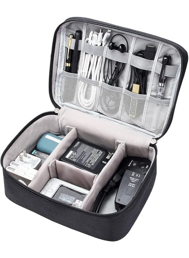 Waterproof Electronics Organizer, Double-Layer Storage Bag for Cables, Charger, Power Bank, Flash Drive, Tablet, Cell Phone, SD Card, 27 x 20cm, Portable Gadget Bag (Maroon) - Image 1