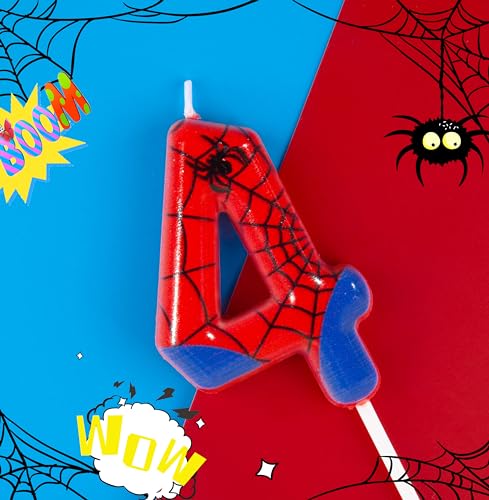 PHD CAKE 2.76 Inch Number 4 Spider Birthday Candles, Spider Cartoon Themed Number Candles, Cake Number Candles, Party Celebration - Image 2