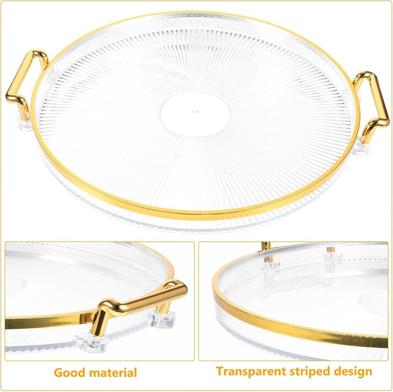 Deoxys Round Tray with Gold Handle, Multi Functional Golden Rim Serving Tray Gold Edge Round Fruit Plate Double Ear Tray Storage Plate for Fruit Desserts - Image 4