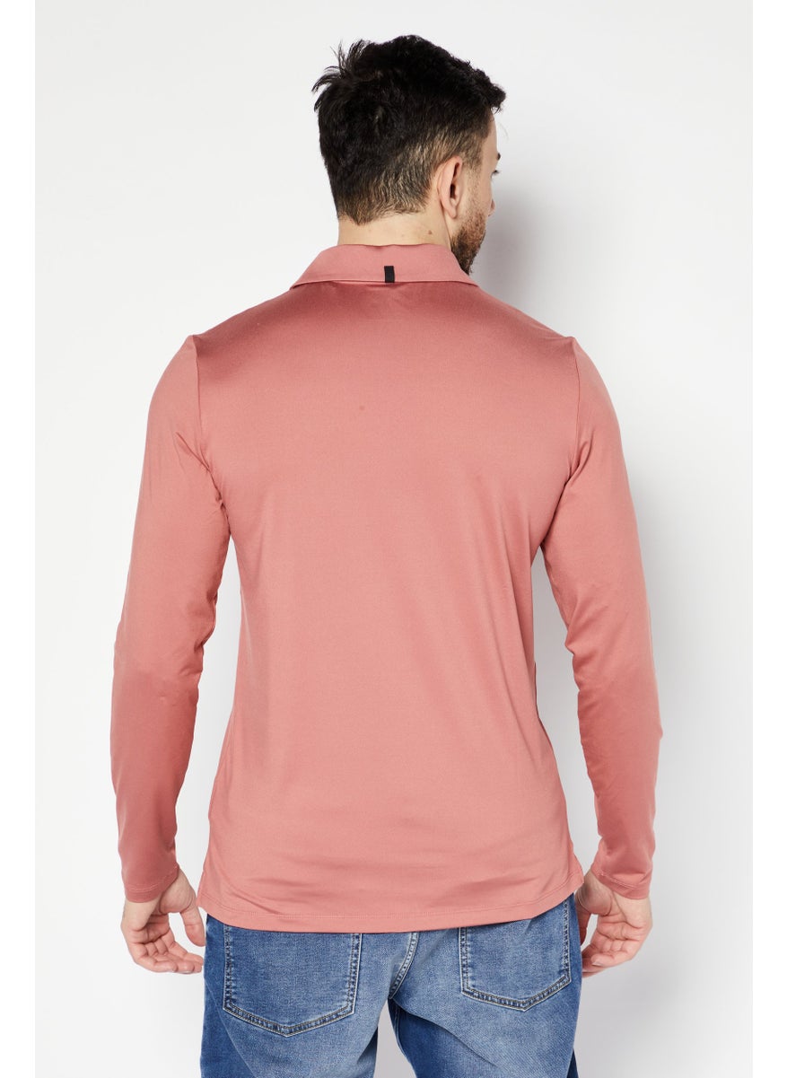Lyle & Scott - Men Spread Collar Long Sleeve Brand Logo Polo Shirt, Rust Peach - Image 1