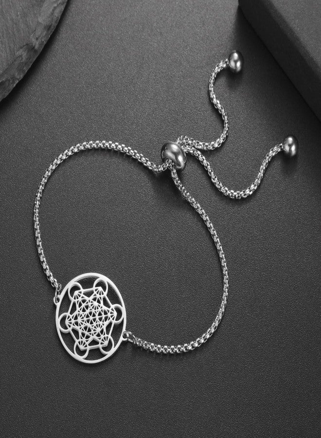 EUEAVAN Metatron Cube Sacred Geometry Bracelet Cosmic Symbol Metatron Pendant Art Flower of Life Stainless Steel Jewelry Woman (A-silver) - Image 5