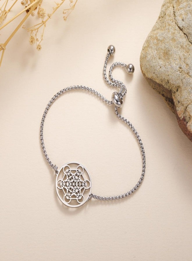 EUEAVAN Metatron Cube Sacred Geometry Bracelet Cosmic Symbol Metatron Pendant Art Flower of Life Stainless Steel Jewelry Woman (A-silver) - Image 4