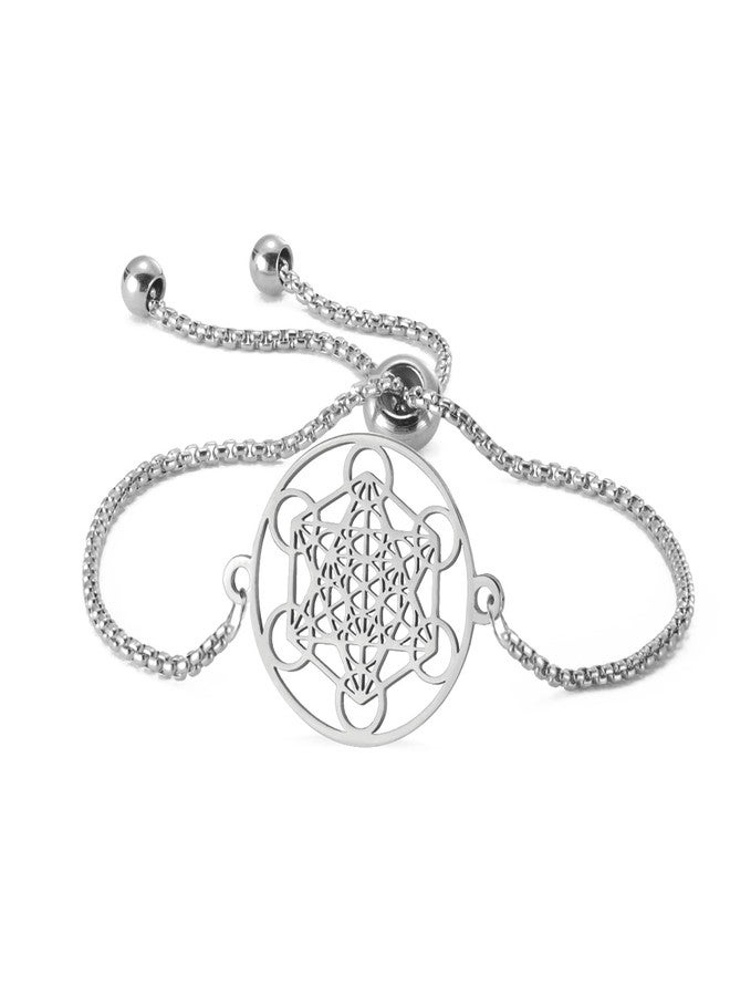 EUEAVAN Metatron Cube Sacred Geometry Bracelet Cosmic Symbol Metatron Pendant Art Flower of Life Stainless Steel Jewelry Woman (A-silver) - Image 1