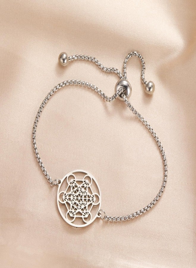 EUEAVAN Metatron Cube Sacred Geometry Bracelet Cosmic Symbol Metatron Pendant Art Flower of Life Stainless Steel Jewelry Woman (A-silver) - Image 3