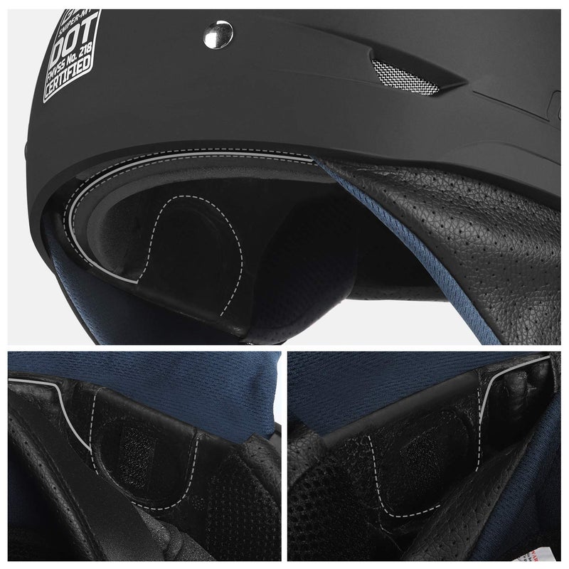 GLX M14 Open Face Motorcycle Helmet - Matte Black, Large - DOT Approved - Image 2