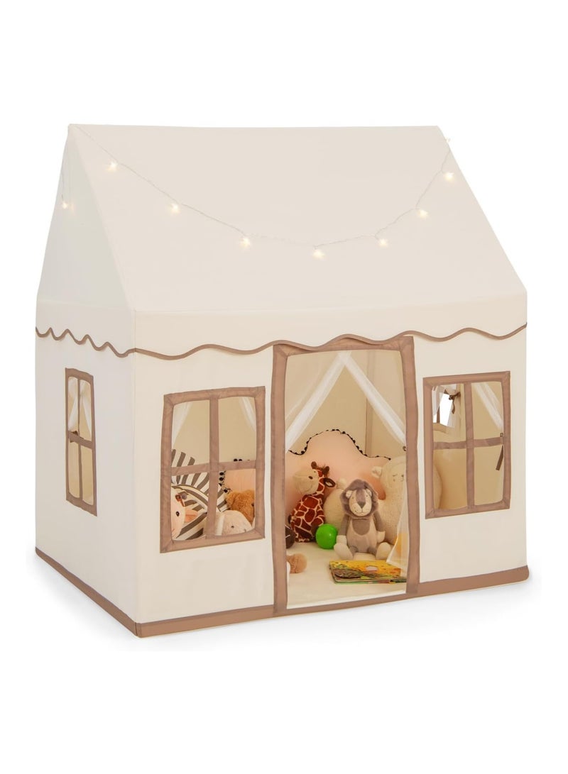 BLOOMING TIME Kids Play Tent House Toddler Indoor Outdoor Play House Tent Washable Foldable with LED Star Light Banner Windows Reading Corner Activity Center Toys for Boys Girls - Large - Image 1