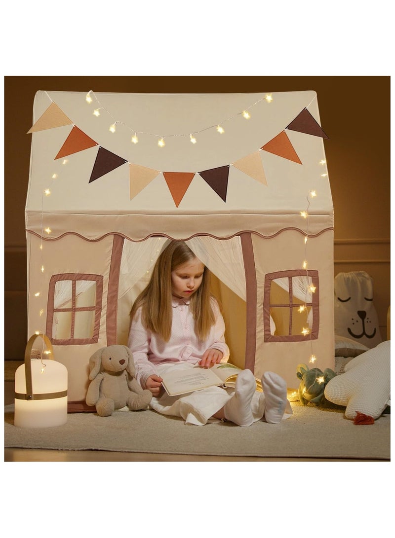 BLOOMING TIME Kids Play Tent House Toddler Indoor Outdoor Play House Tent Washable Foldable with LED Star Light Banner Windows Reading Corner Activity Center Toys for Boys Girls - Large - Image 3