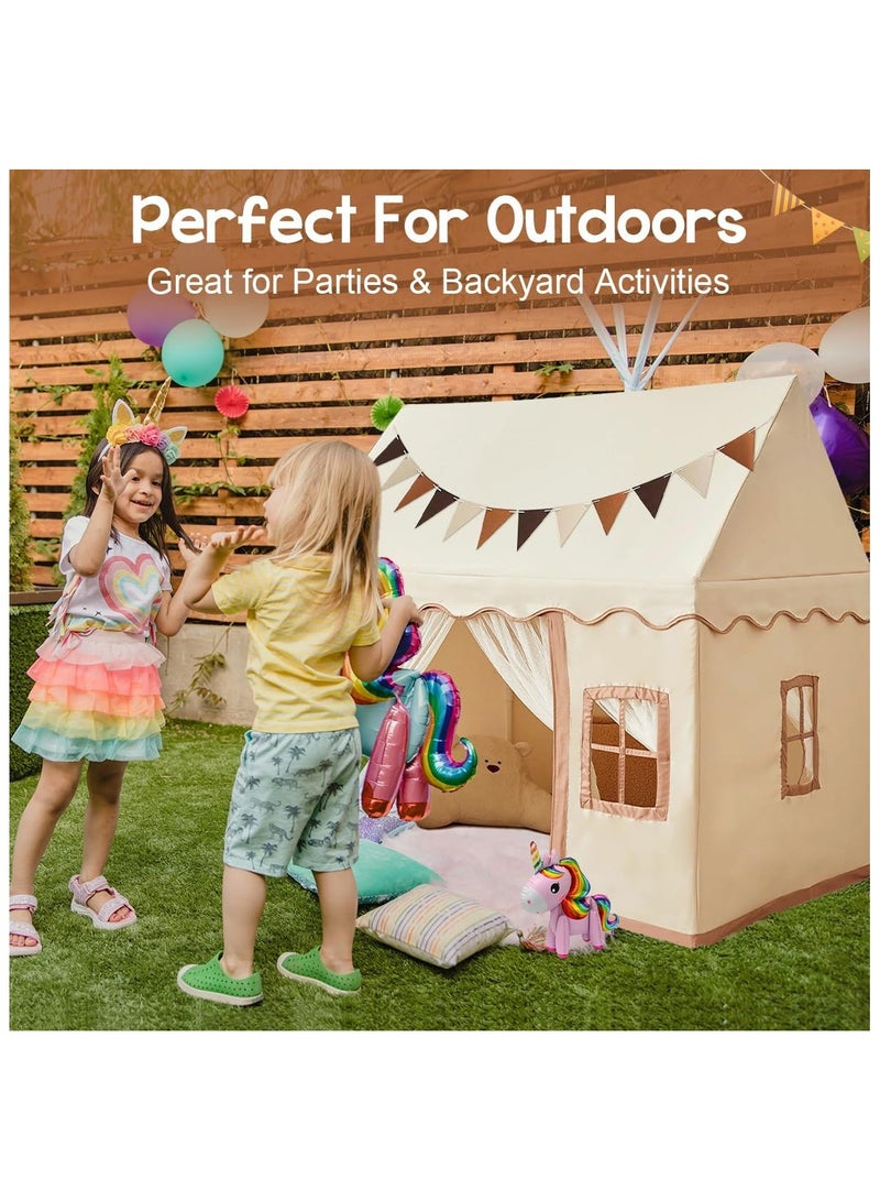 BLOOMING TIME Kids Play Tent House Toddler Indoor Outdoor Play House Tent Washable Foldable with LED Star Light Banner Windows Reading Corner Activity Center Toys for Boys Girls - Large - Image 4